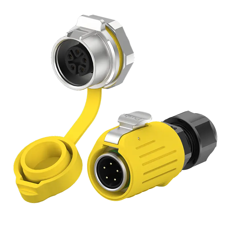 LP16 5A Power Panel Outdoor Electrical Cable Connectors Yellow 5 Pin Aviation Plug Socket