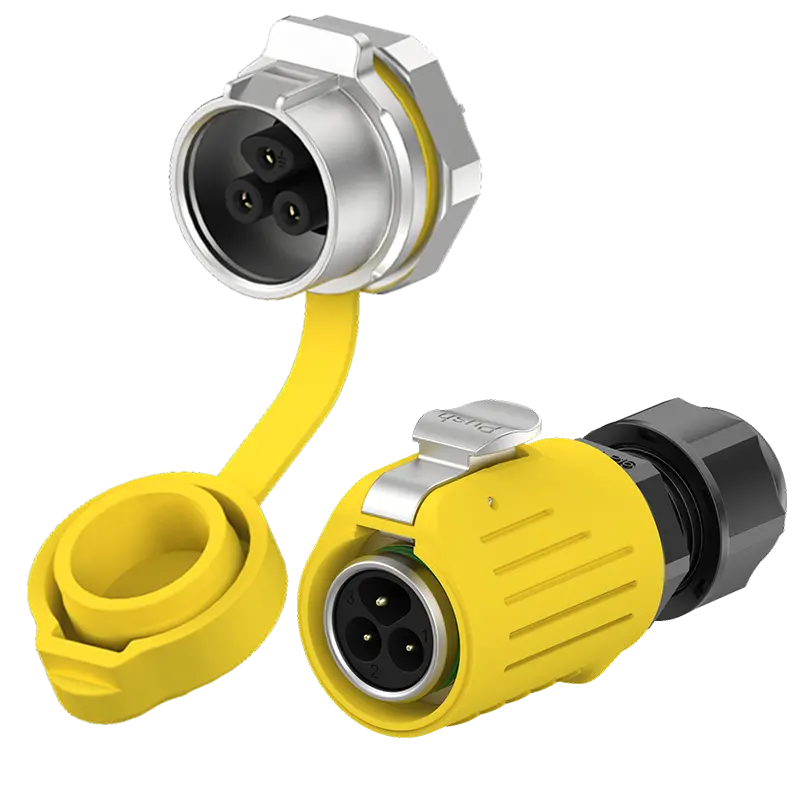 LP16 Waterproof Plug Connectors Yellow 3 Pin Panel Mount Metal + Plastic 10A Reverse Mounting