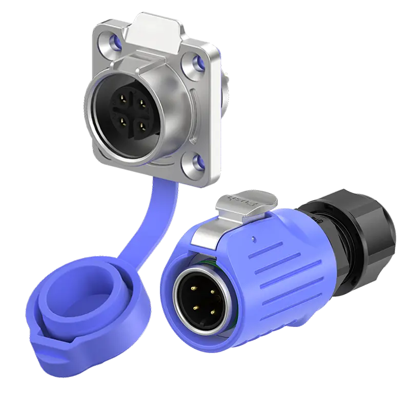 LP16 Blue Flange 4 Pin Outdoor Waterproof Electrical Wire Connector 10A Aviation Waterproof Connector