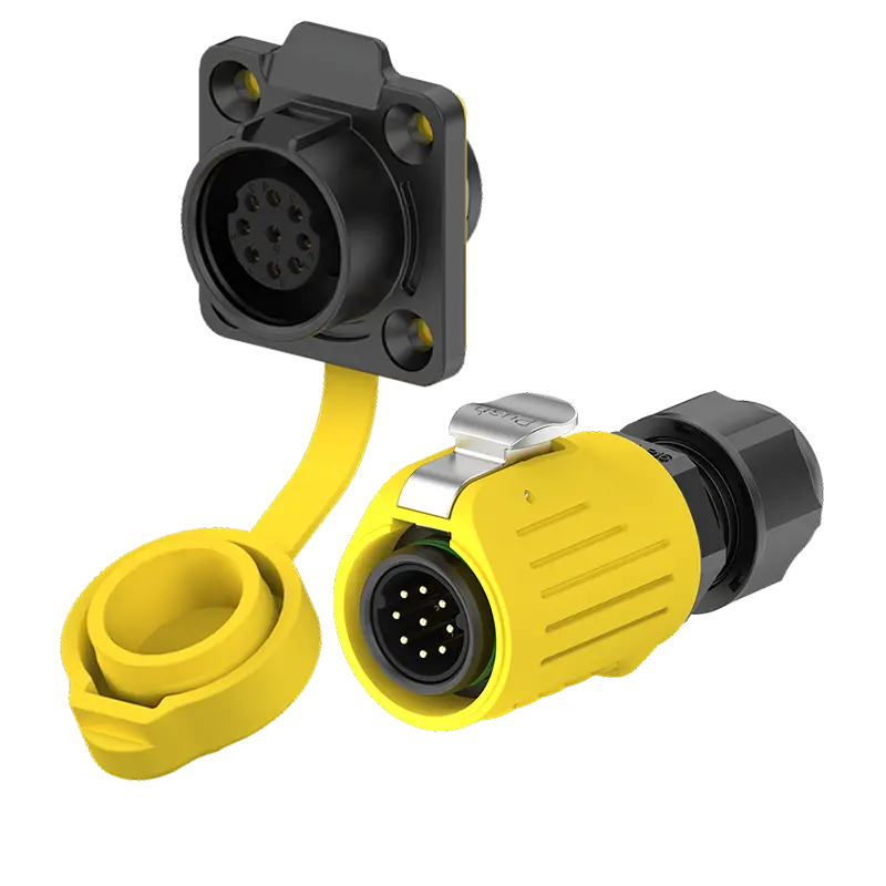 LP16 5A Waterproof Connector Yellow Flange 9 Pin Reverse Mounting Aviation Plug Connector Socket All Plastic