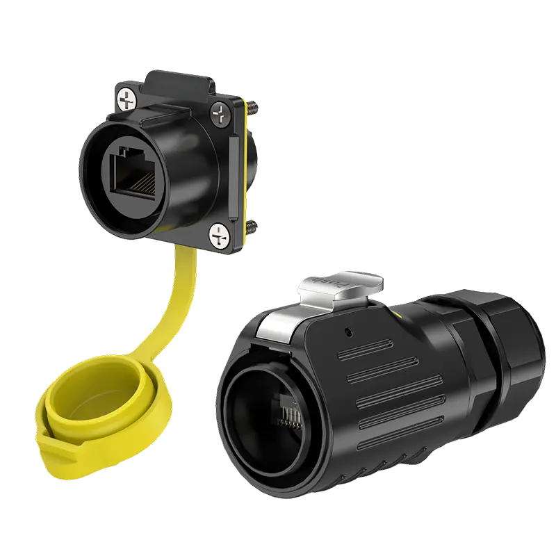 LP24 Outdoor Ethernet RJ45 Industrial Waterproof Connector Flange Waterproof Aviation Plug Connector All Plastic