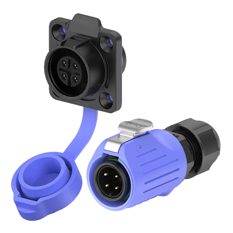 LP16 4 Pin Blue Flange Waterproof Wire Connectors 10A Power Waterproof Aviation Connector Cable Plug All Plastic