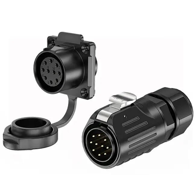 LP24 Industrial Waterproof Connector Flange 10 Pin Waterproof Aviation Plug Solder Type All Plastic
