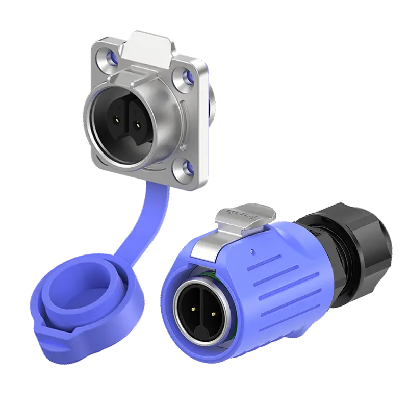 LP16 2Pin Blue 10A Power Flange Industrial Waterproof Connector Aviation Plug Plastic+Metal
