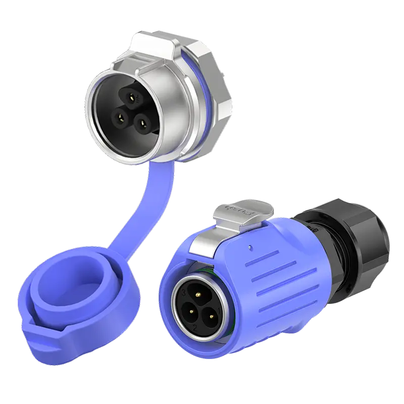 LP16 Blue 3 Pin Panel Mount Connector Power Signal Waterproof Aviation Plug Metal + Plastic 10A