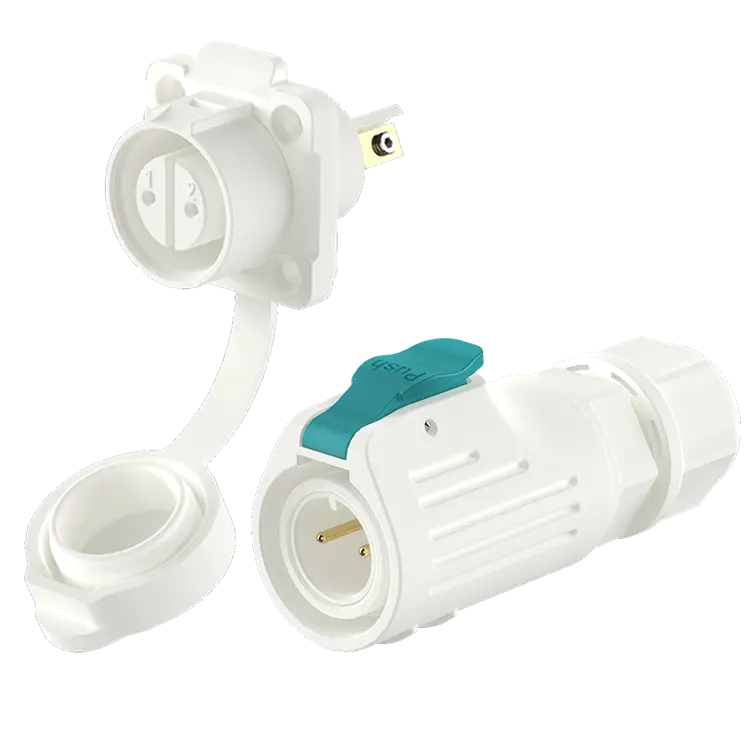 LP12 2 Pin White Flange Screw Connection Type Electrical Waterproof Connectors All Plastic